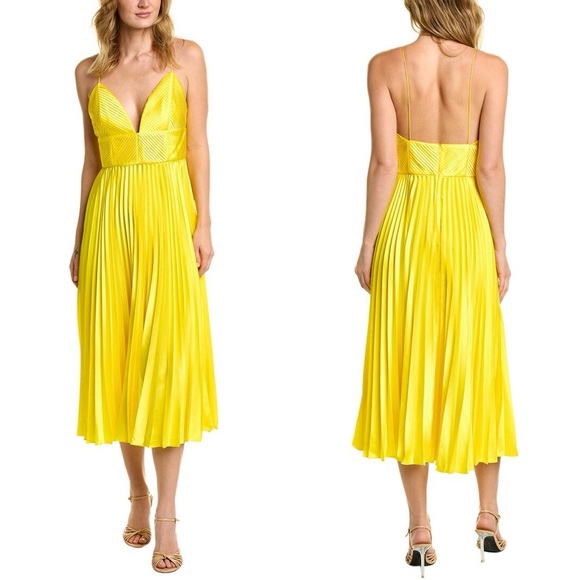 NWOT Amur Viv Mitered Pleating Dress in Yellow Tang Size 00 NWOT - Picture 11 of 14